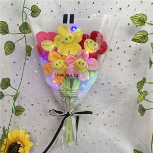 Kawaii Smiley Sunflower Plush Bouquet (10 Styles) Optional LED Lights