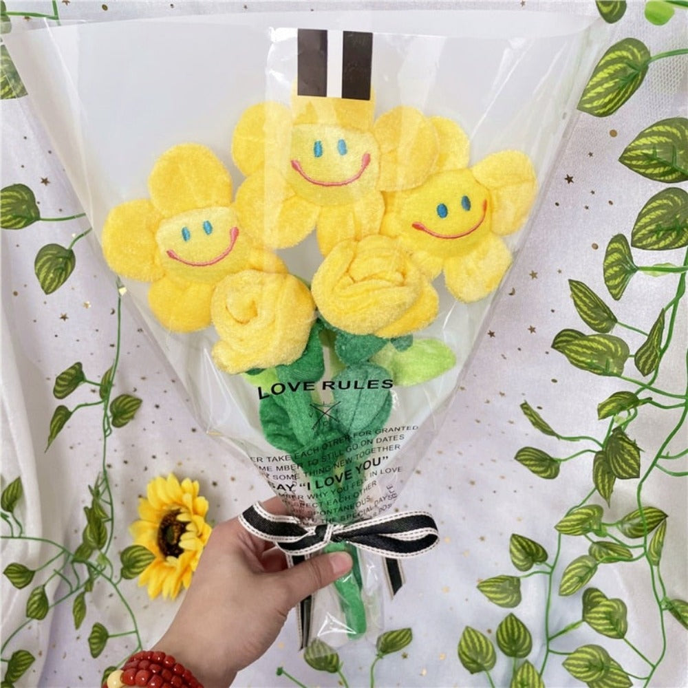 Kawaii Smiley Sunflower Plush Bouquet (10 Styles) Optional LED Lights