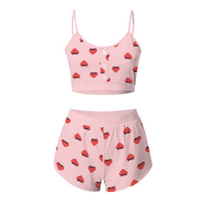 Strawberry Cami Pajama Shorts Set Lingerie (11 Designs) S-2XL