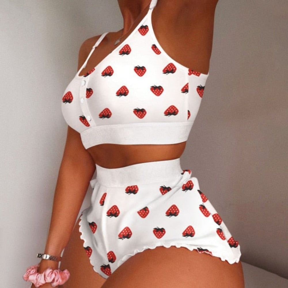 Strawberry Cami Pajama Shorts Set Lingerie (11 Designs) S-2XL