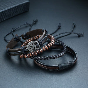 Viking Tree of Life Leather Braided Wrap Bracelet (29 Styles) 4Pcs Set