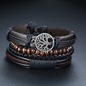 Viking Tree of Life Leather Braided Wrap Bracelet (29 Styles) 4Pcs Set