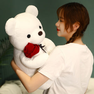 Teddy Bear w/Rose Pillow Plush 3D Stuffed Animal (3 Colors) 3 Sizes