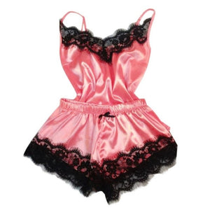 Satin Pajamas Cami Shorts Set Lingerie (10 Colors) S-3XL