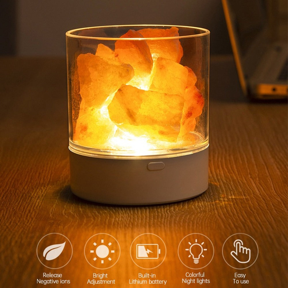 Rechargeable Crystal Light Natural Himalayan Salt Lamp Led Lamp Air Purifier Mood Creator Indoor Warm Light Table Lamp Bedroom Lava Lamp Best Gift Shoppers