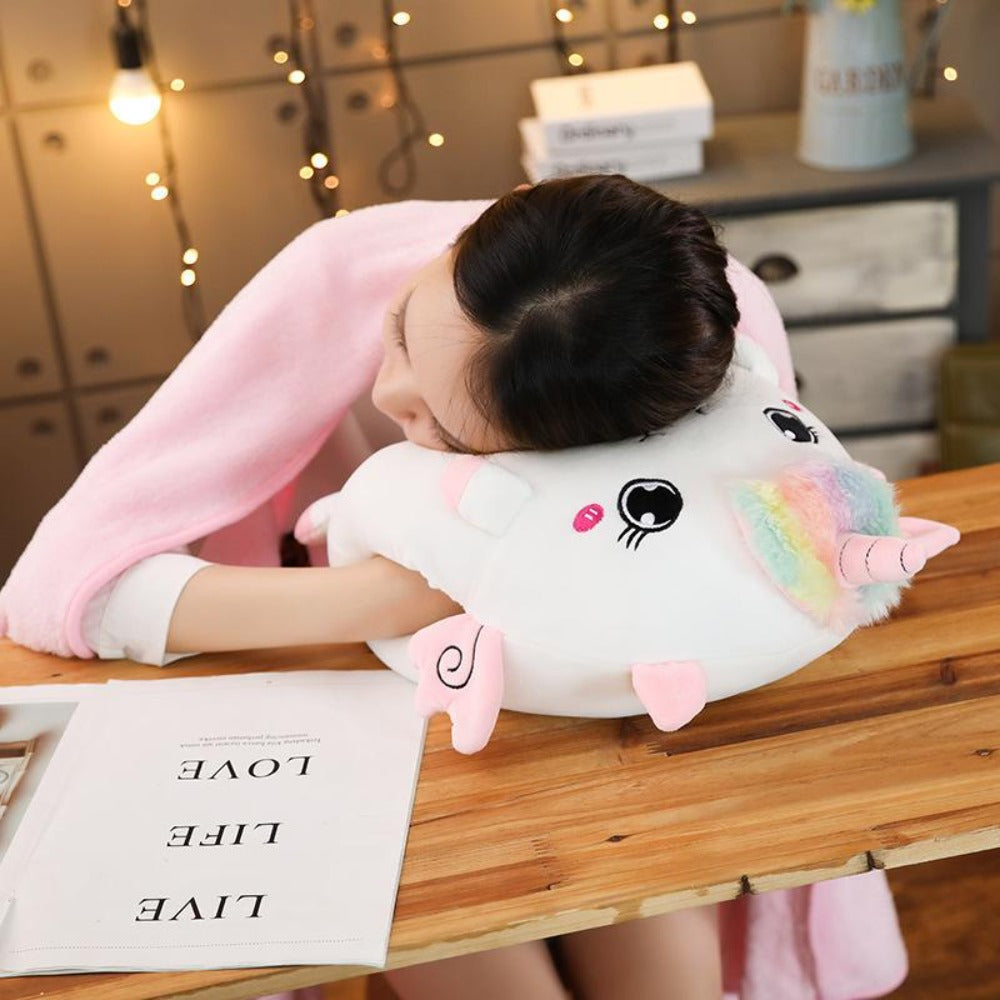 Hand Warmer Pillow Plush Blanket (4 Designs) Unicorn, Elephant, Cat Dino