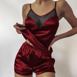 Satin Pajamas Cami Shorts Set Lingerie (24 Styles) S-3XL