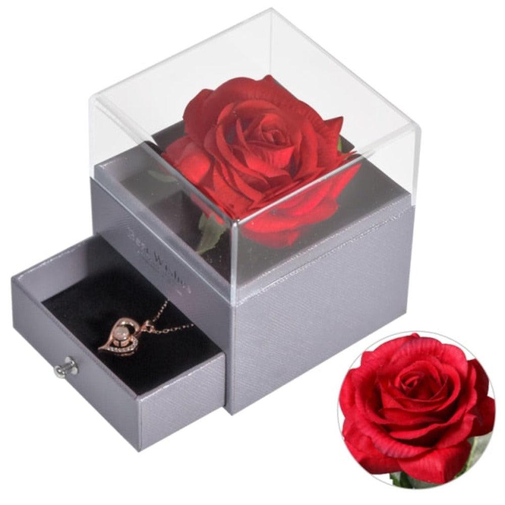 "I love You" Projection Heart Necklace Bubble Rose Jewelry Box (30 Options)