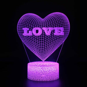 3D Love Changing Color Lights Acrylic Lamp Illusion (18 Designs)