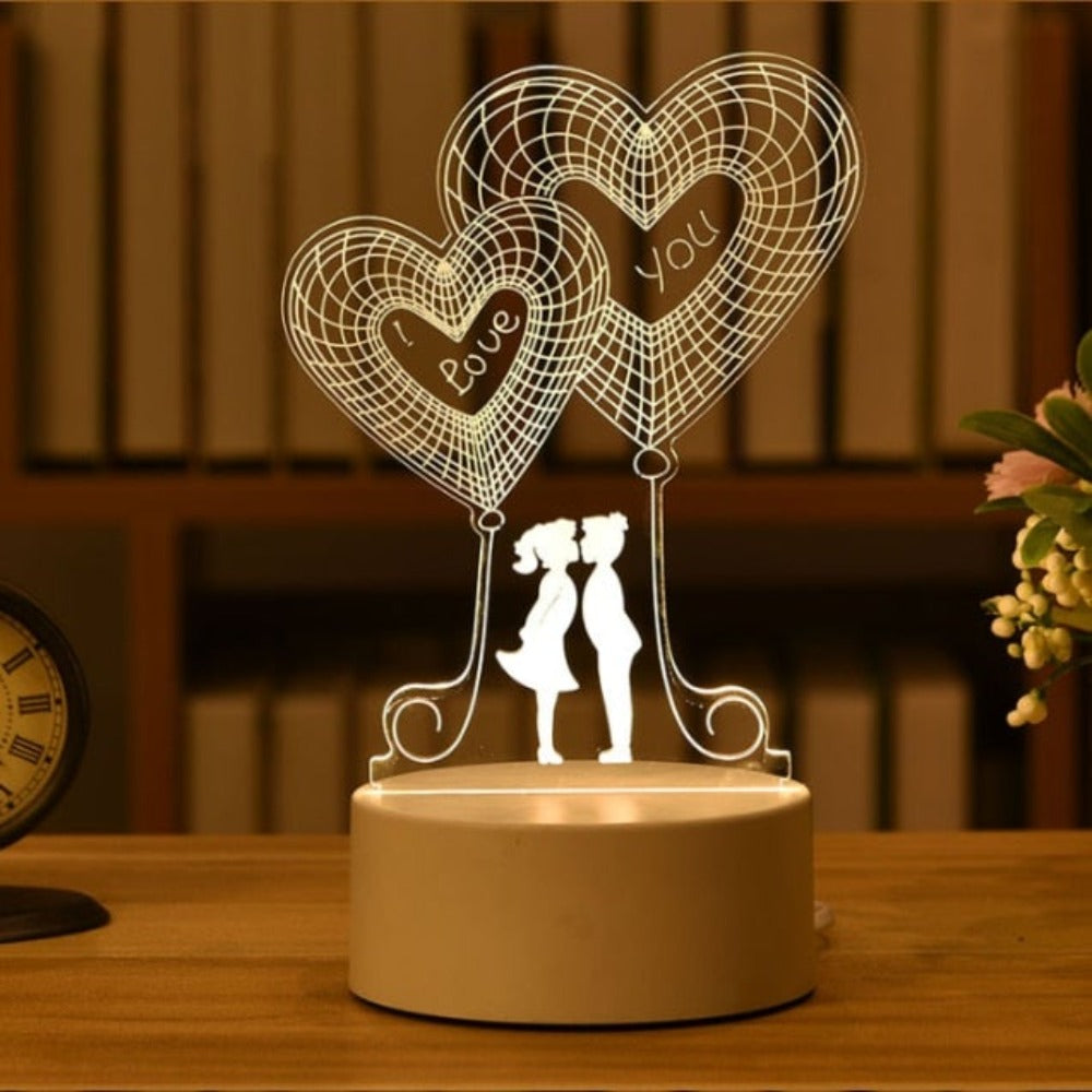 3D Heart Night Light Acrylic Led Table Lamp (23 Designs)