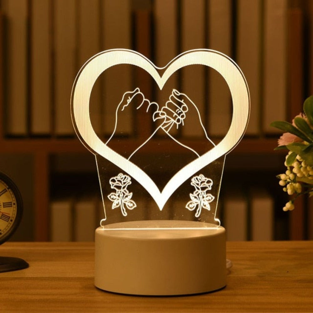 3D Heart Night Light Acrylic Led Table Lamp (23 Designs)