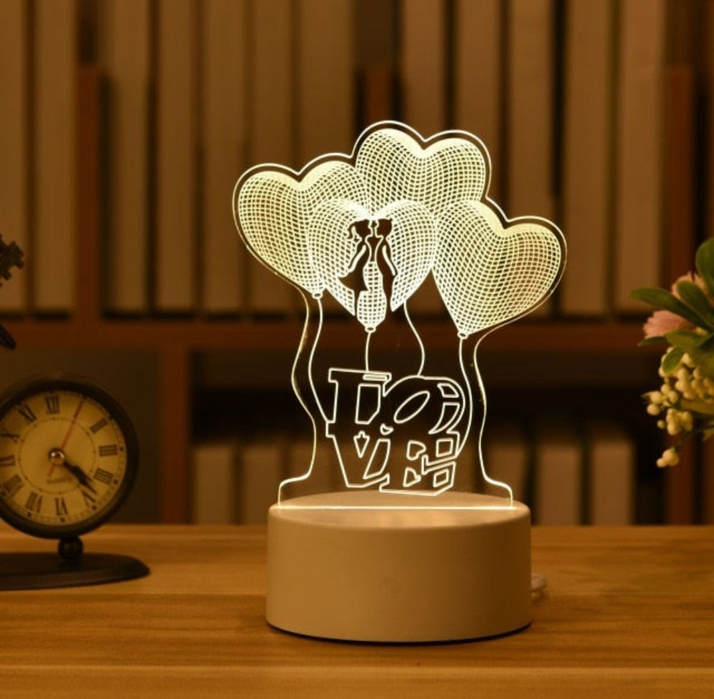 3D Heart Night Light Acrylic Led Table Lamp (23 Designs)