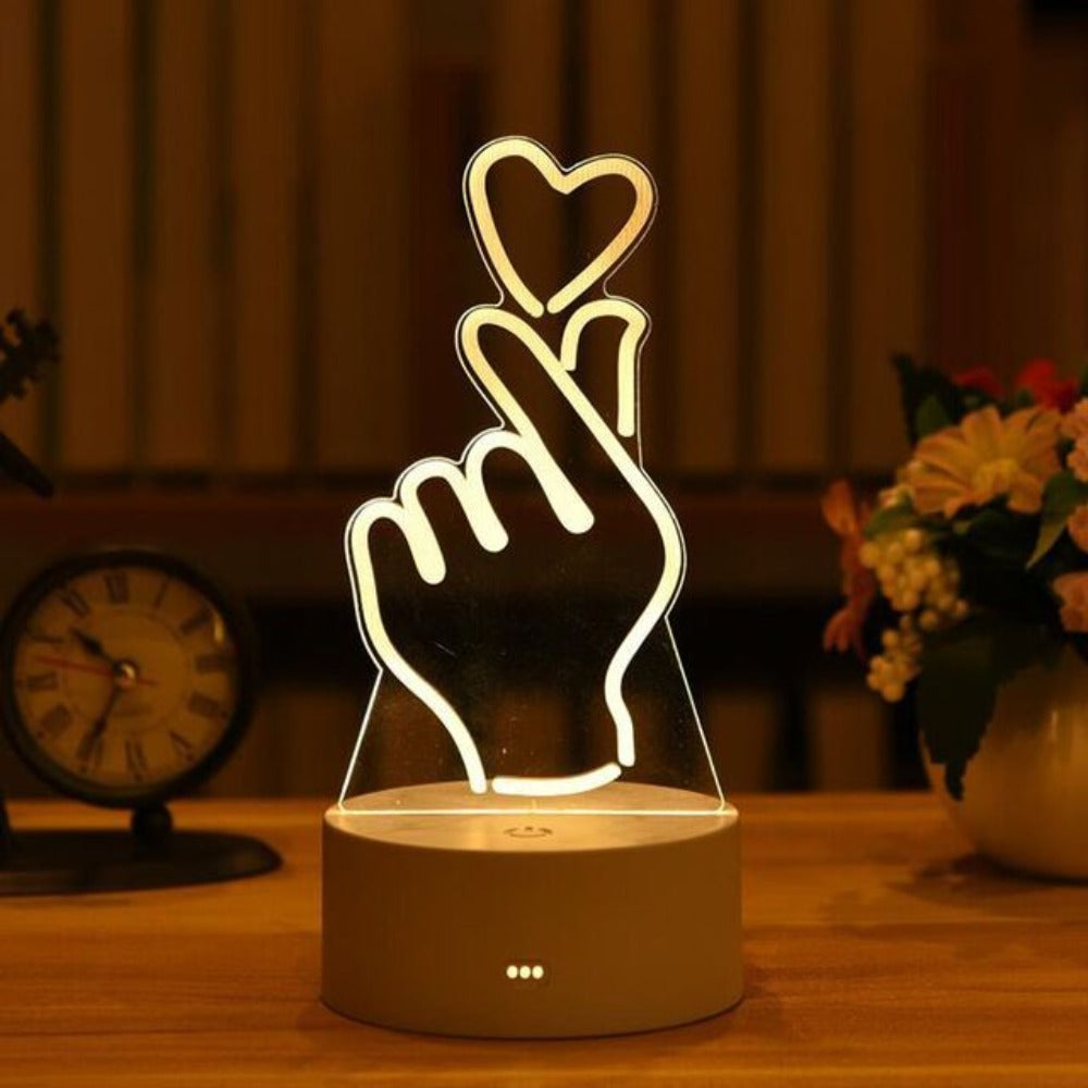 3D Heart Night Light Acrylic Led Table Lamp (23 Designs)