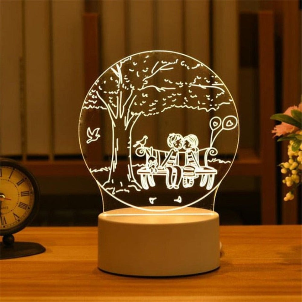 3D Heart Night Light Acrylic Led Table Lamp (23 Designs)