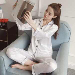 Silk Satin Long Sleeve Pajamas Shorts Button Set Nightwear (16 Designs) M-5XL