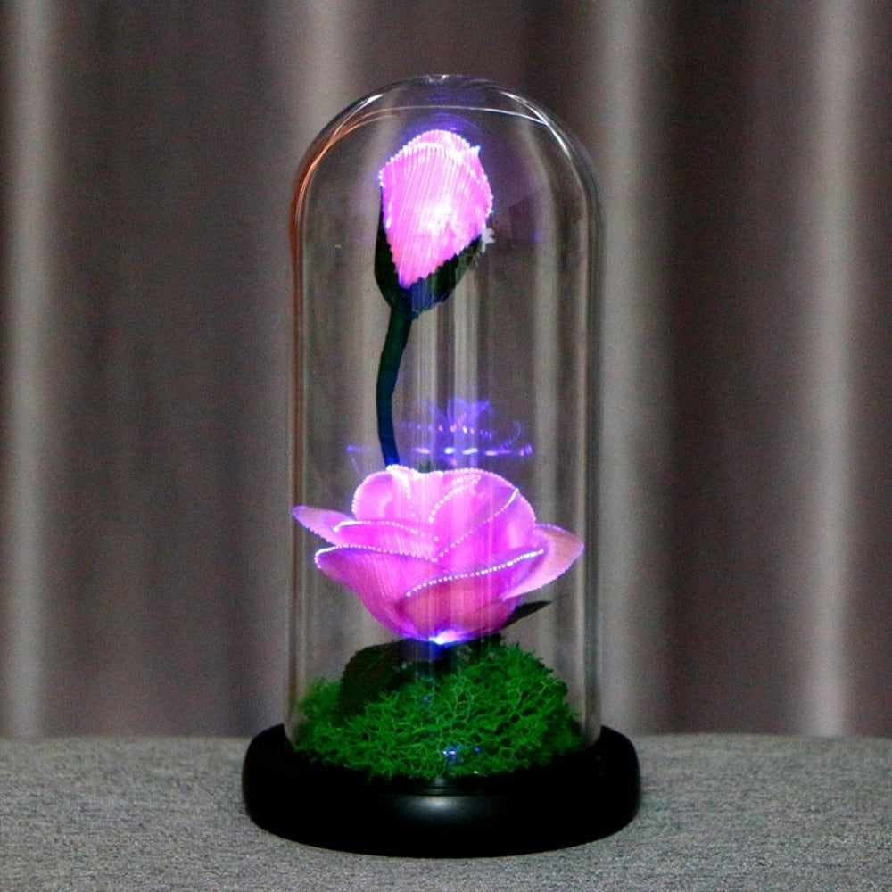 Enchanted Rose Fiber Optic LED Glass Display (Pink or Red)