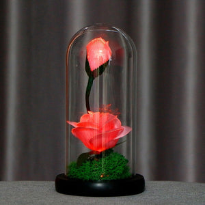Enchanted Rose Fiber Optic LED Glass Display (Pink or Red)