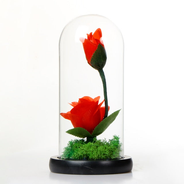 Enchanted Rose Fiber Optic LED Glass Display (Pink or Red)