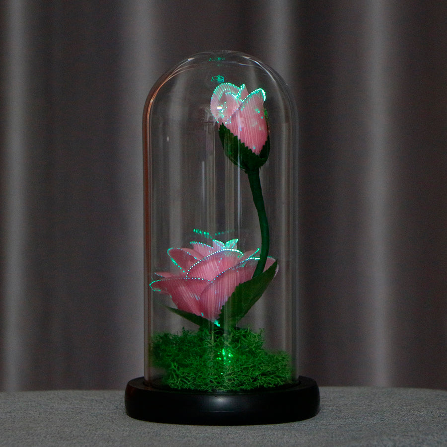 Enchanted Rose Fiber Optic LED Glass Display (Pink or Red)