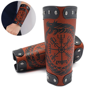 1PC Viking Medieval Leather Armor Gauntlet (4 Styles) Wolf Compass