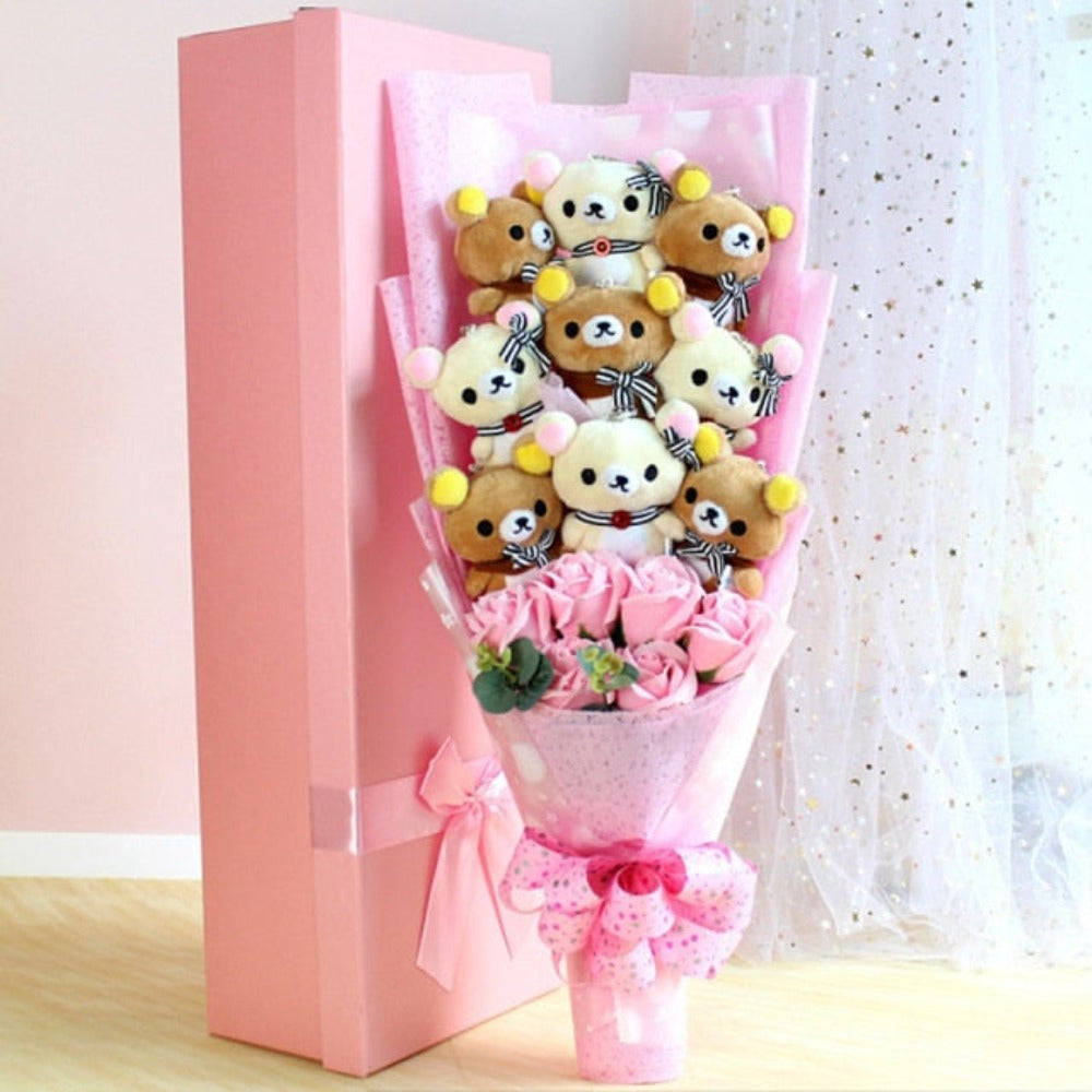 Rose Cute Teddy Bear Plush Bouquet Enchanted Flower (8 Designs) Optional Gift Box