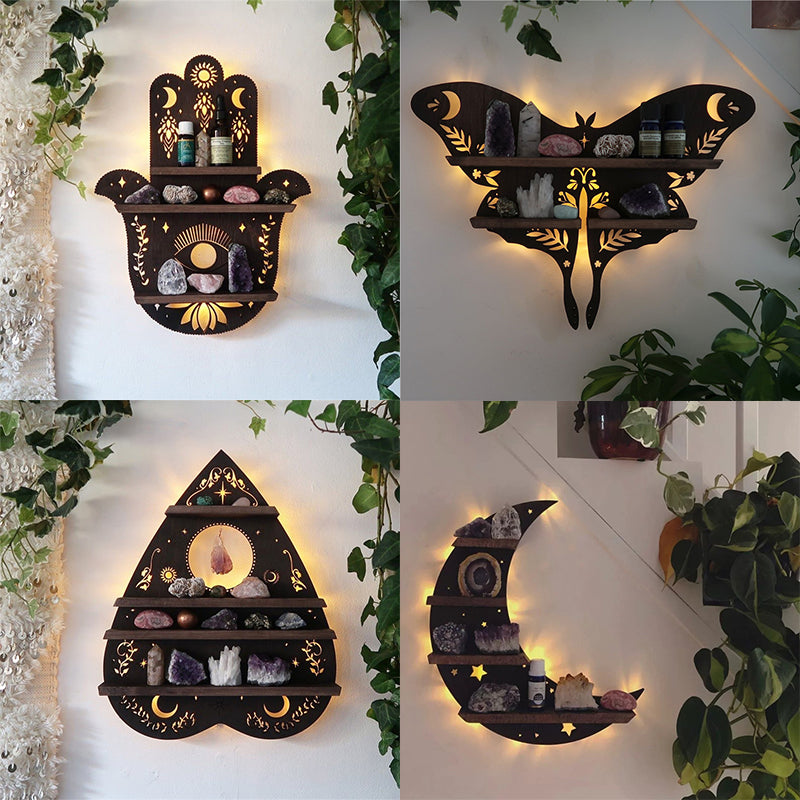Mystic LED Display Shelf Diorama (4 Styles) Hamsa, Butterfly, Planchette, Moon