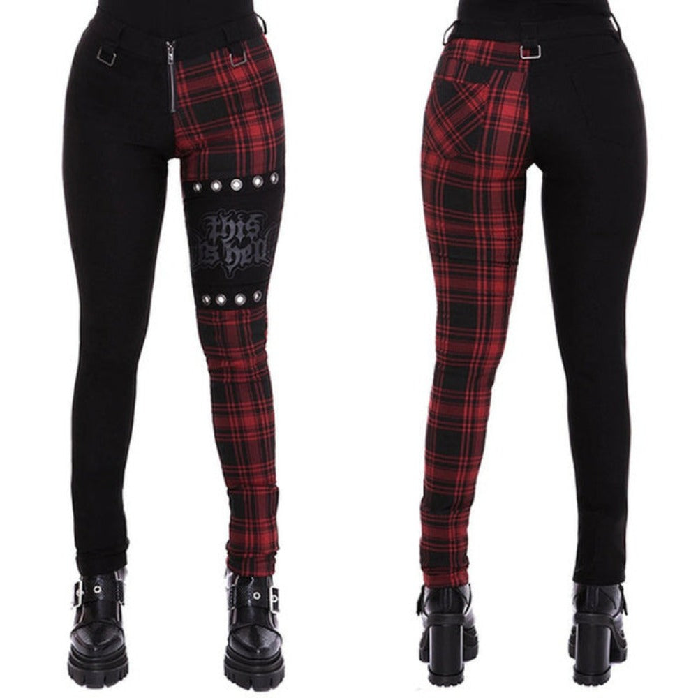 Renaissance Gothic Plaid Pants High Waist Zipper Festival Streetwear Punk Best Gift Shoppers Black Red