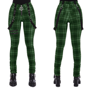 Renaissance Gothic Plaid Pants High Waist Zipper Festival Streetwear Punk Best Gift Shoppers Green