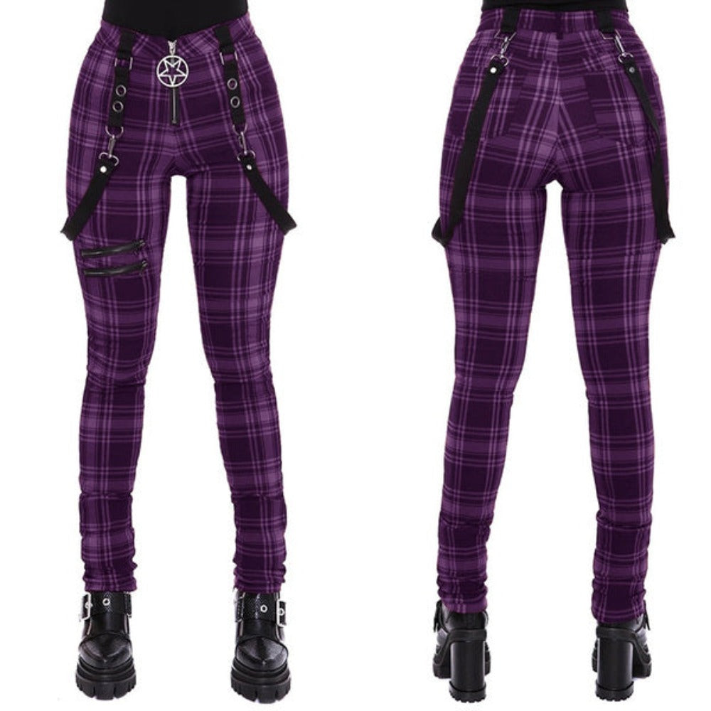 Renaissance Gothic Plaid Pants High Waist Zipper Festival Streetwear Punk Best Gift Shoppers Purple