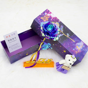 24k "Galaxy" Gold Rose Love With Display Stand and Bear (8 Colors)