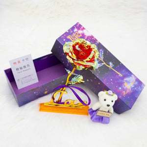 24k "Galaxy" Gold Rose Love With Display Stand and Bear (8 Colors)