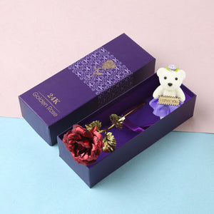 24k "Galaxy" Gold Rose Love With Display Stand and Bear (8 Colors)