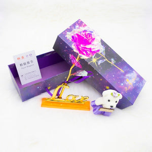 24k "Galaxy" Gold Rose Love With Display Stand and Bear (8 Colors)