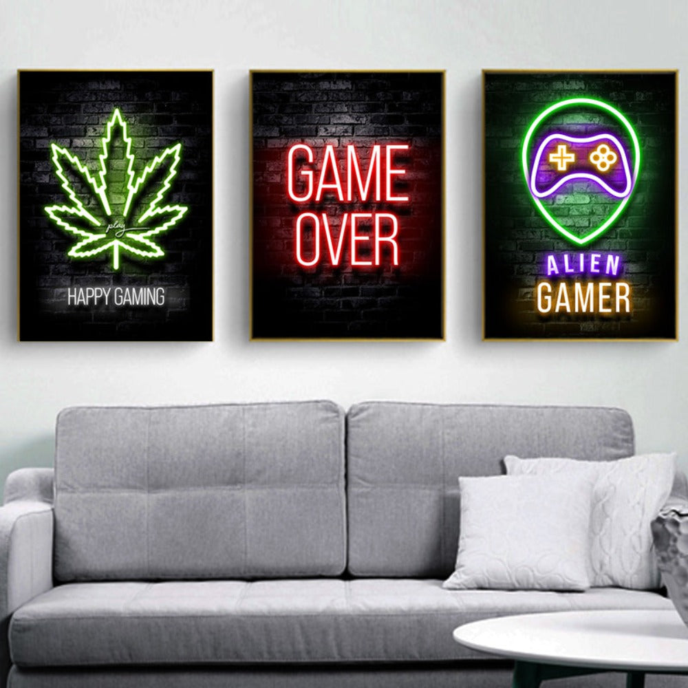 Gaming Wall Art Neon Poster (12 Design) 30-100CM