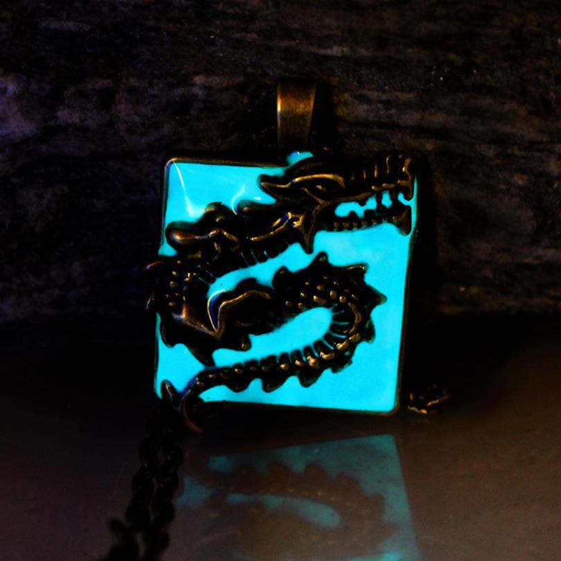 Square Dragon Pendant Luminous Glow In The Dark Necklace