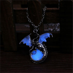 Proud Dragon Luminous Glow In The Dark Necklace (Silver or Bronze)