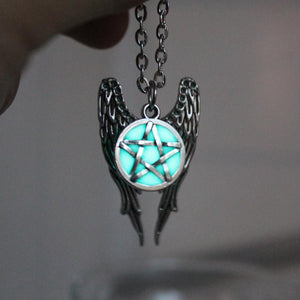 Glow in the Dark Angel Wings Pentacle Necklace