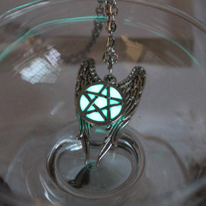 Glow in the Dark Angel Wings Pentacle Necklace