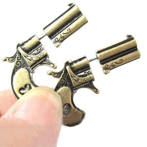 3D Gun and Bullet Earring Set Black or Copper