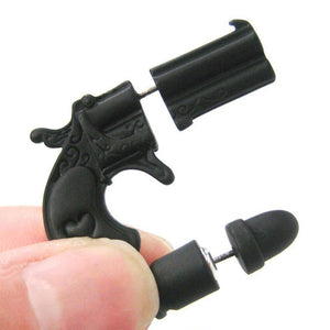 3D Gun and Bullet Earring Set Black or Copper