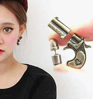 3D Gun and Bullet Earring Set Black or Copper