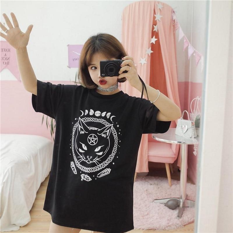 Black Cat Pentagram Witch & Moon T-Shirt