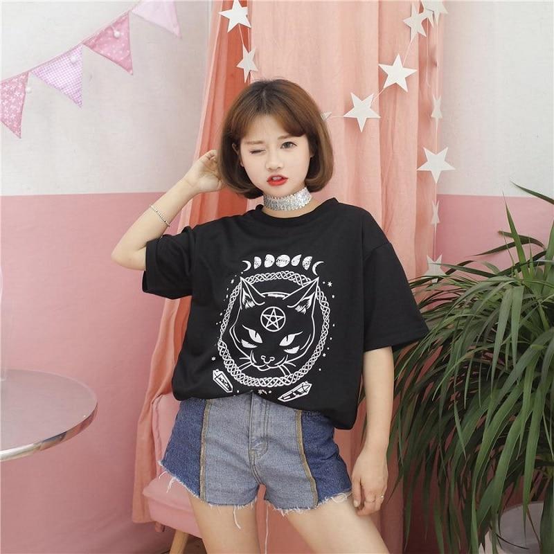 Black Cat Pentagram Witch & Moon T-Shirt