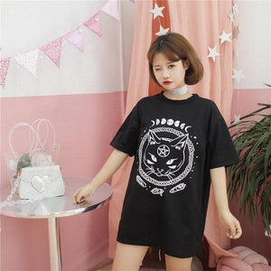 Black Cat Pentagram Witch & Moon T-Shirt