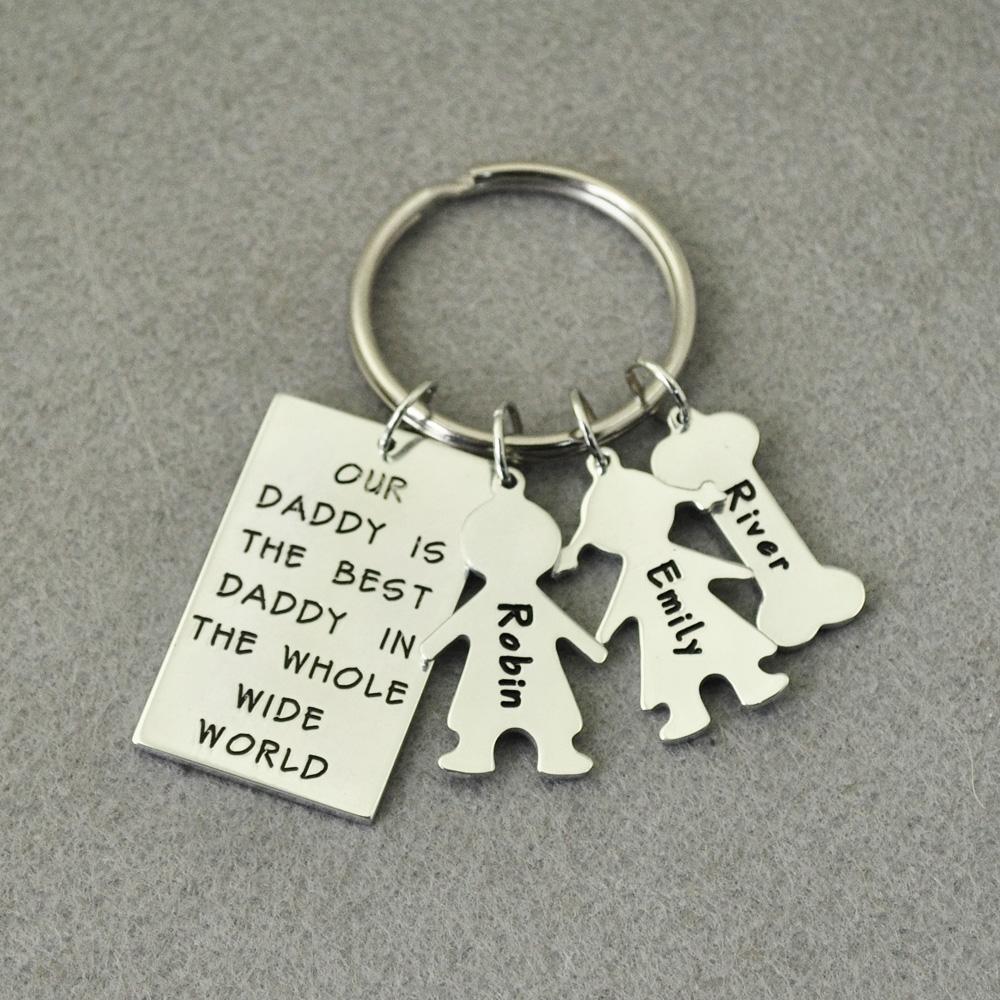 Custom Personalized Best Daddy In the World Keychain Up To Four Children or Pets