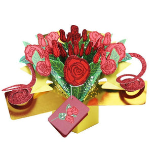 Galaxy Rose One Dozen 12 Flower Arrangement Round Suede Box & 3D Pop Up Gift Card