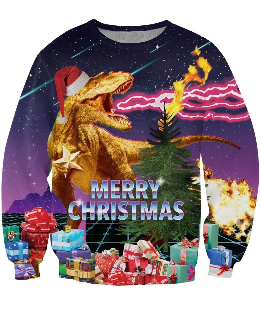 Merry Christmas T-Rex Santa All Over Print Sweater