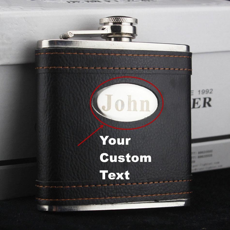 Custom Laser Etched Leather Stainless Steel Hip Flask (3 colors/sizes)