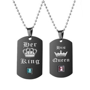 King & Queen His & Hers Couple Dog Tags (4 Styles) Black or Gold