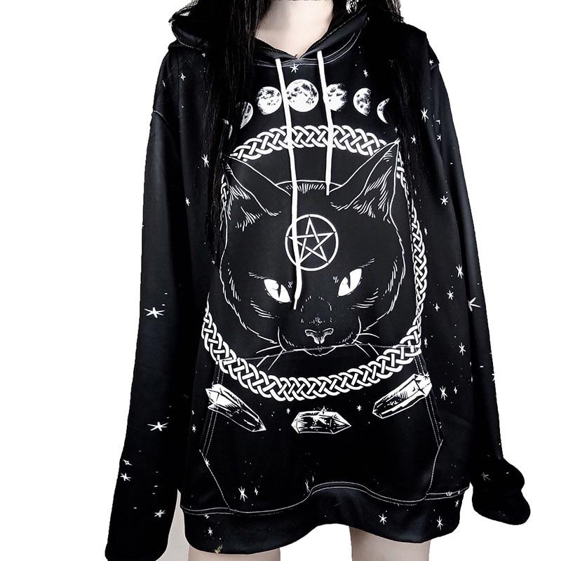 Black Cat Pentagram Witch & Moon Pull Over Hoodie (limited edition)